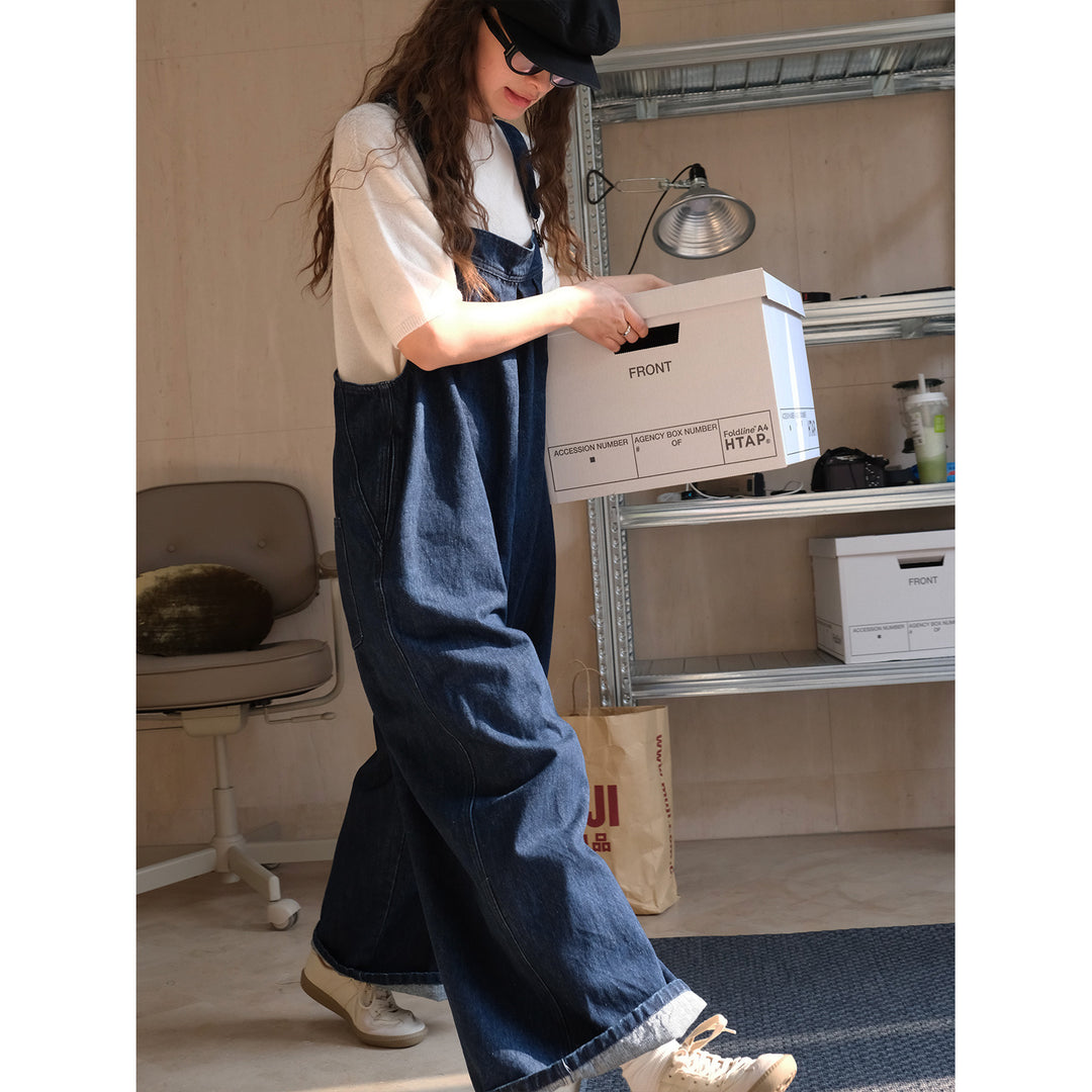Women's Loose Denim Dungarees in Baggy Style with Adjustable Straps and Large Side Pockets Amarae