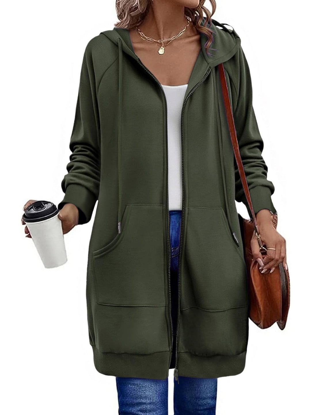 Longer hooded coat for women with side pockets and high-quality zipper Lune London