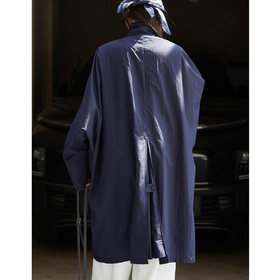 Women's Light Oversized Rain Parka with High Stand-Up Collar and Concealed Snap Button Placket Amarae