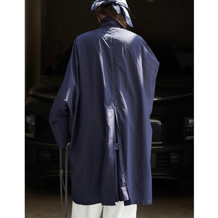 Women's Light Oversized Rain Parka with High Stand-Up Collar and Concealed Snap Button Placket Amarae