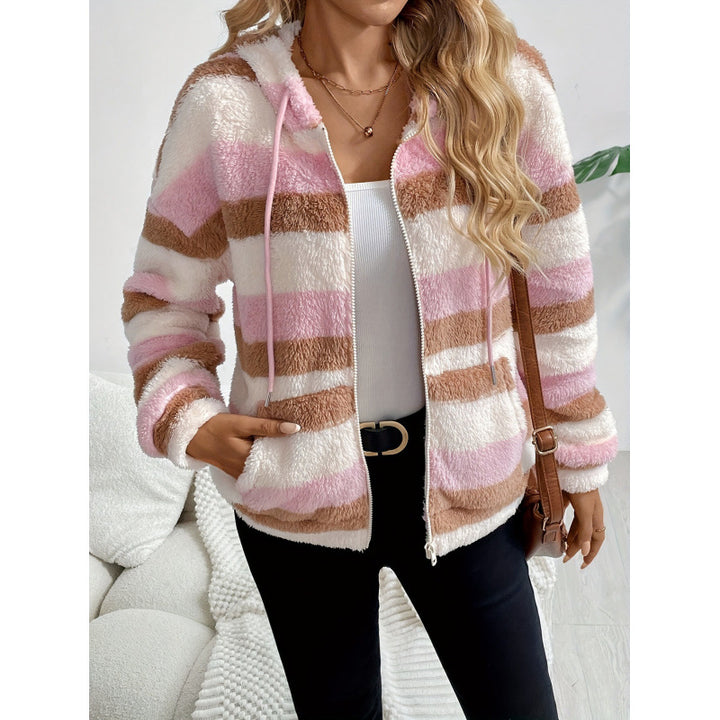 Women fleece hoodie with hood and striped pattern Lune London