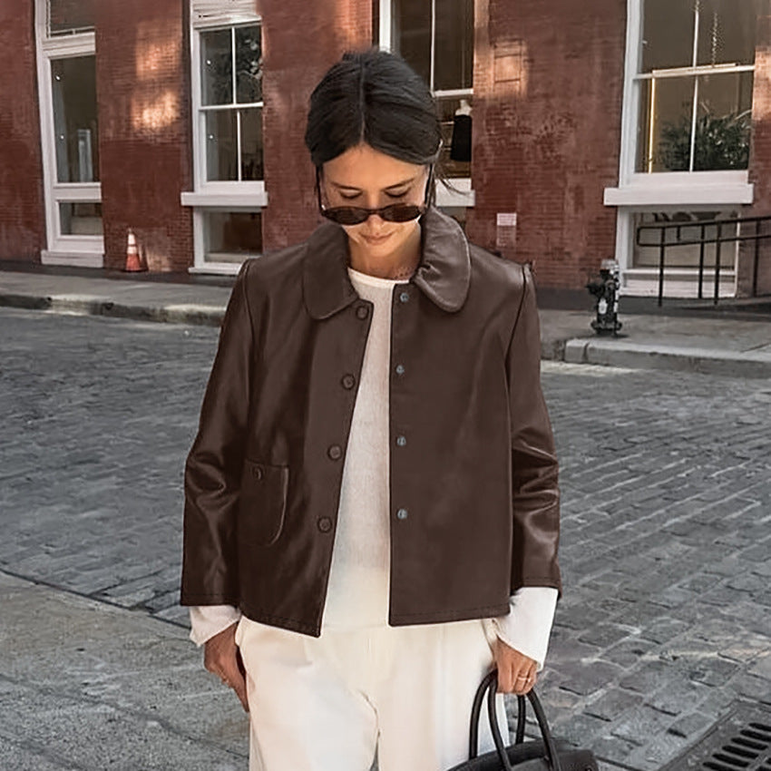Lune London minimalist design faux leather jacket for women