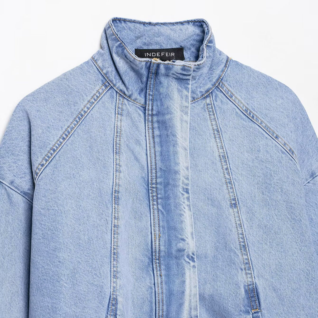 Women's Oversize Denim Blouson with high standing collar and elastic hem Amarae