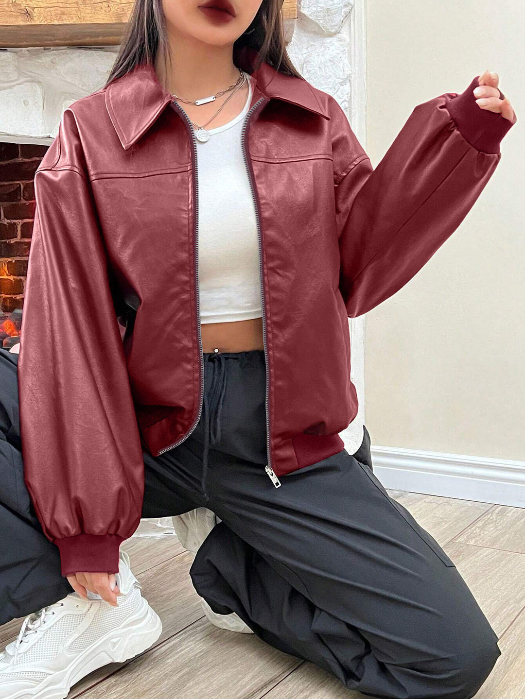 Trendy oversized jacket for women with voluminous sleeves and zip Lune London