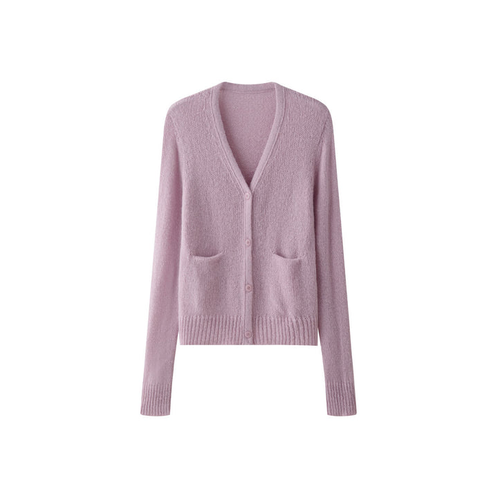 Women's fluffy oversized cardigan in mohair look with V-neck and patch pockets