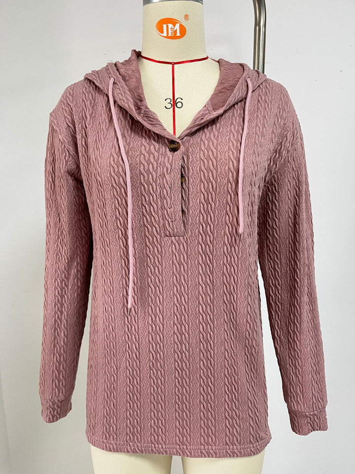 Casual hooded sweatshirt for women with textured surface and button details Amarae
