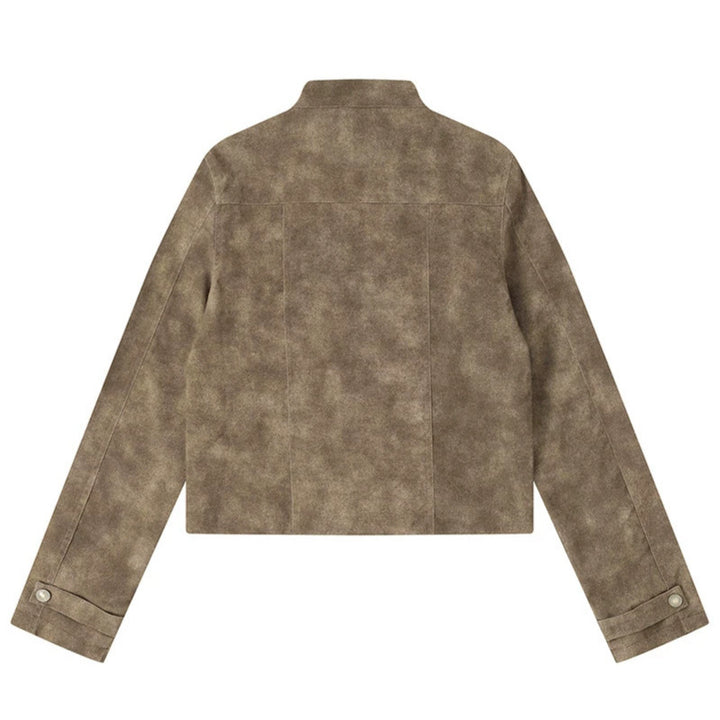 Women's short cut biker jacket in suede look with stand-up collar and chest zipper Amarae