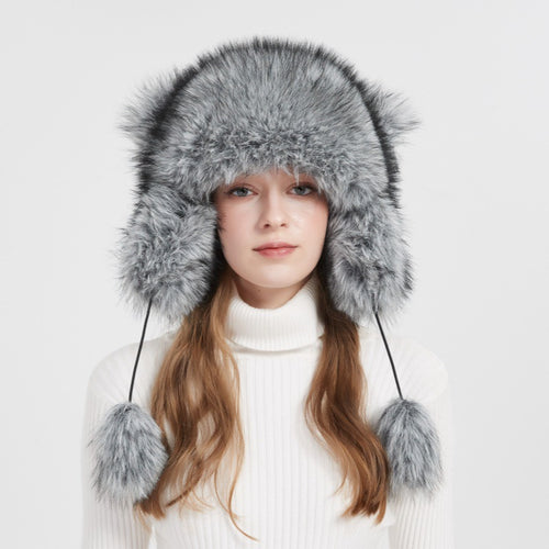 Woman Cozy Fur Hat with Ear Protection and Pompon Amarae
