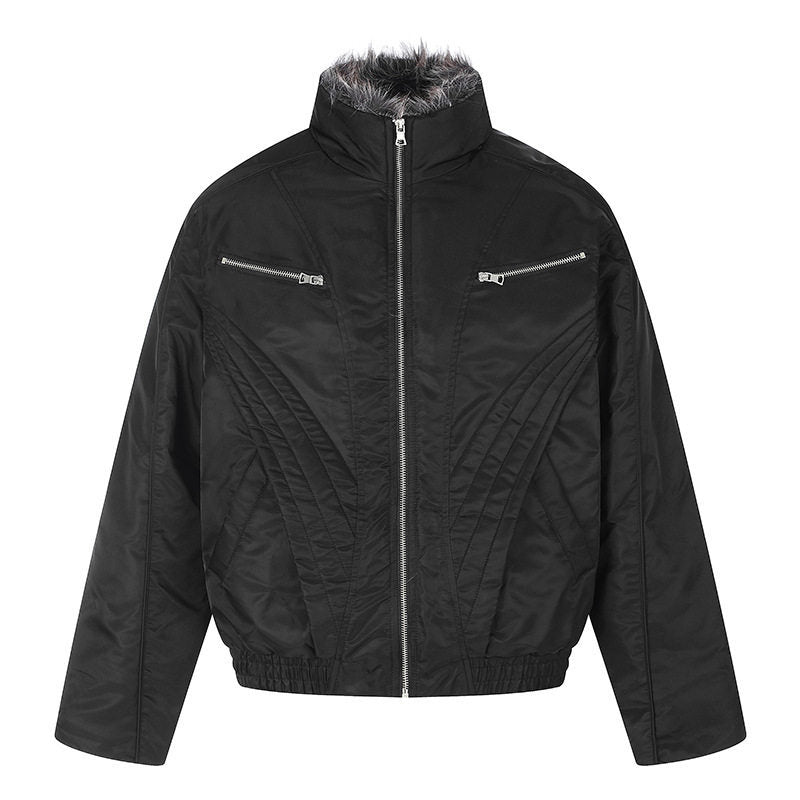 Women's padded bomber jacket with high stand-up collar, faux fur lined collar and zippered pockets Amarae