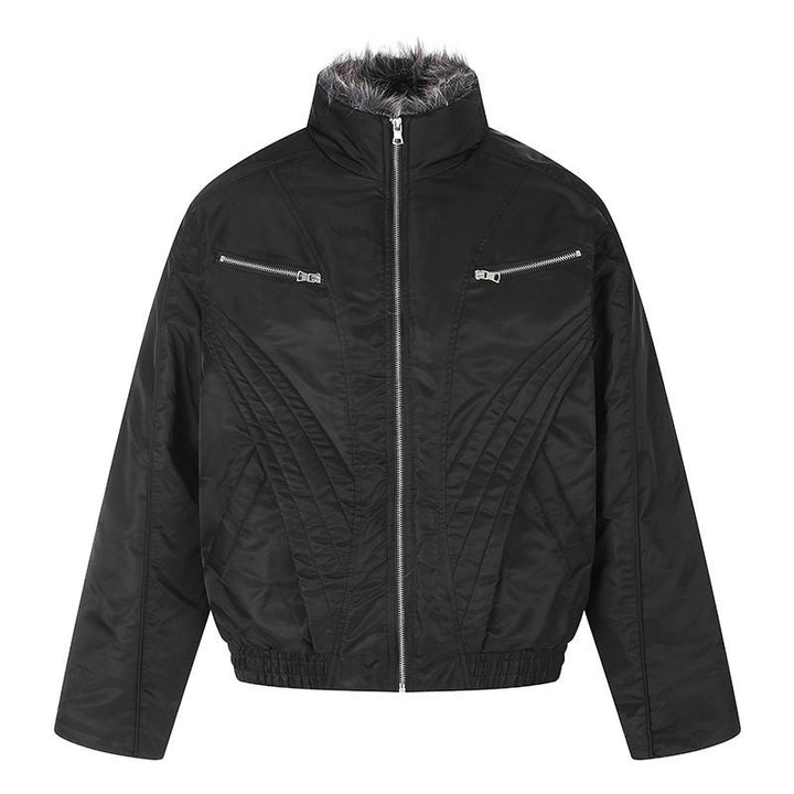Women's padded bomber jacket with high stand-up collar, faux fur lined collar and zippered pockets Amarae