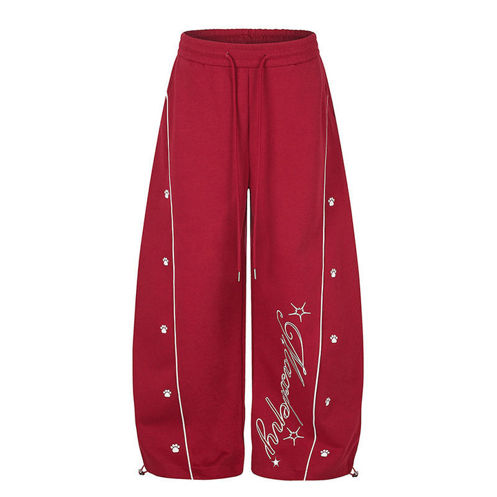 Women's Relaxed Fit Palazzo Sweatpants in Athleisure Look with Drawstring Waist and Script Print