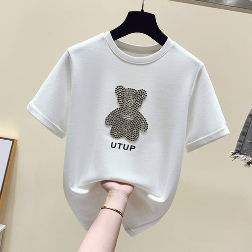 T-shirt femme avec motif d'ours scintillant et coupe décontractée Chic & Stil