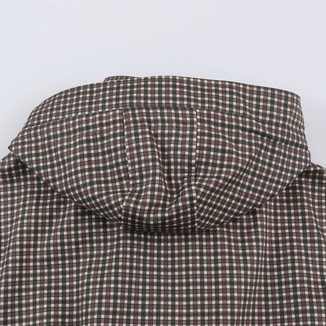 Women's Checked Transitional Parka with Drawstring Waist and High Stand-Up Collar Amarae