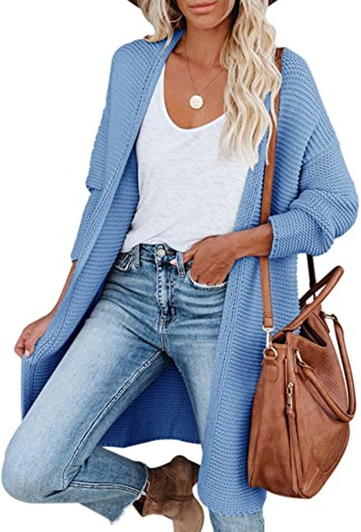 Ladies chunky knit cardigan with front openings and practical pockets Lune London