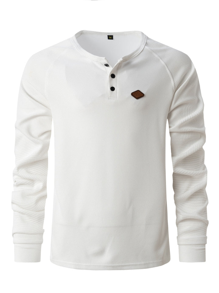 Men's Long Sleeve Henley Shirt with Textured Fabric and Fashionable Button Details Lune London