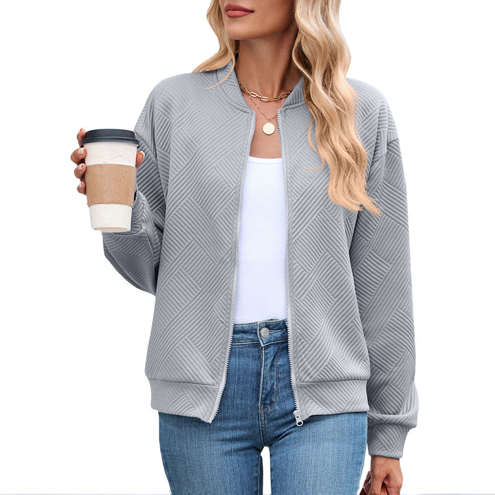 Ladies casual knit jacket with textured pattern and practical pockets Lune London