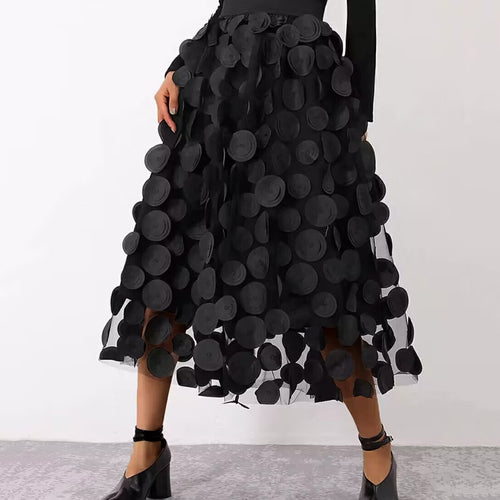 Elegant tulle skirt for women with 3D flower appliqués Amarae