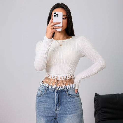 Short long sleeve shirt for women with special fringe details Chic & Stil