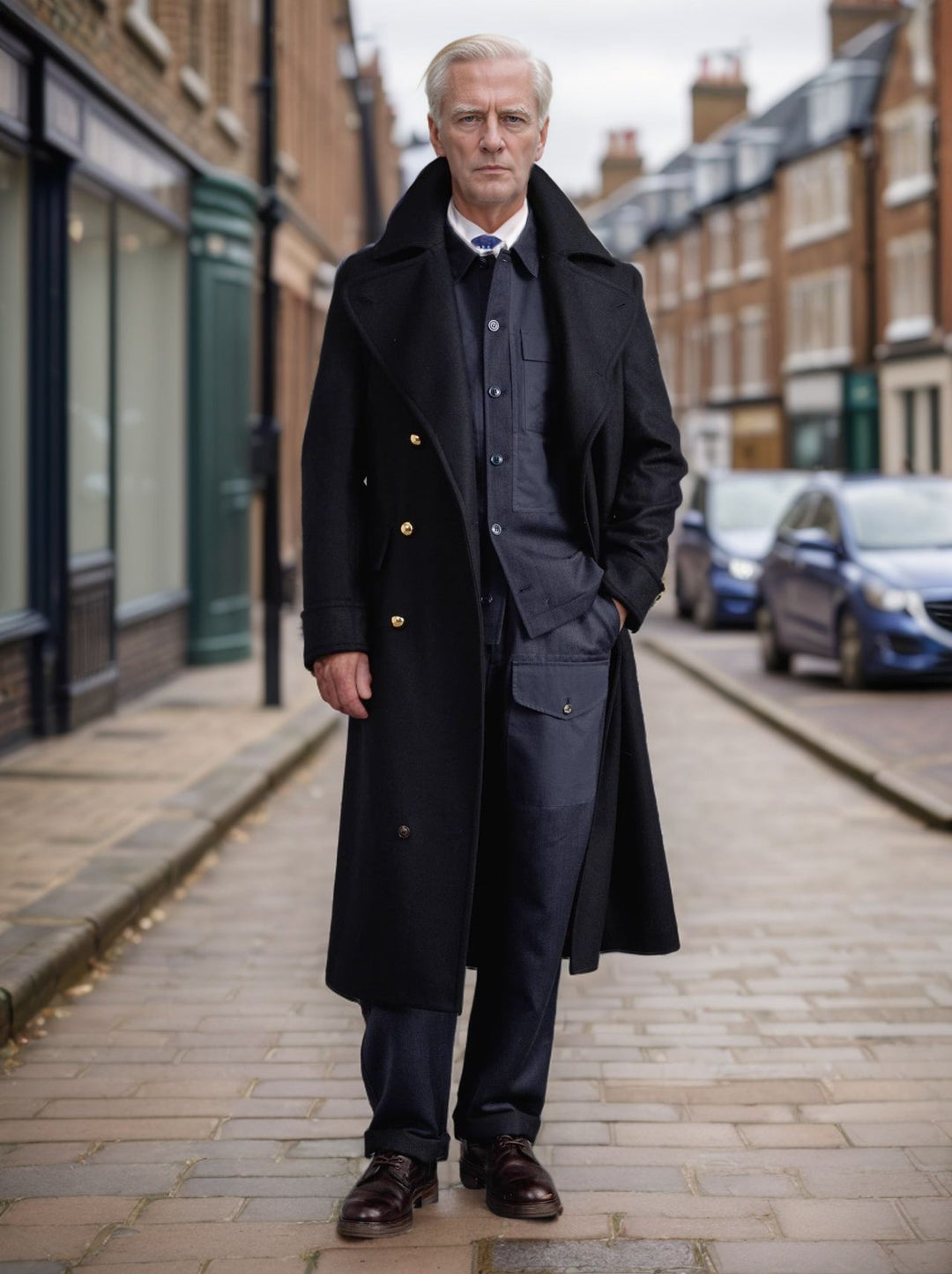 Elegant long coat for men with double-breasted buttons and wide lapels Amarae