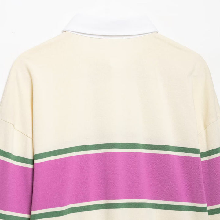 Women's Oversize Rugby Polo Shirt with Wide Block Stripes and Kent Collar Amarae