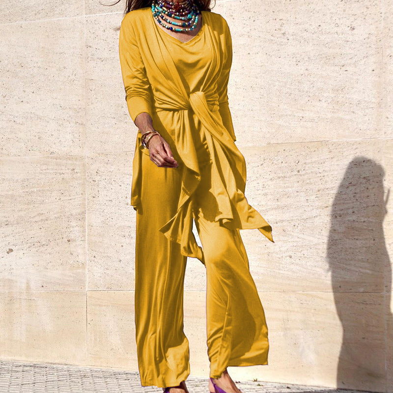 Casual set for women consisting of a long sleeve top and wide leg pants Lune London