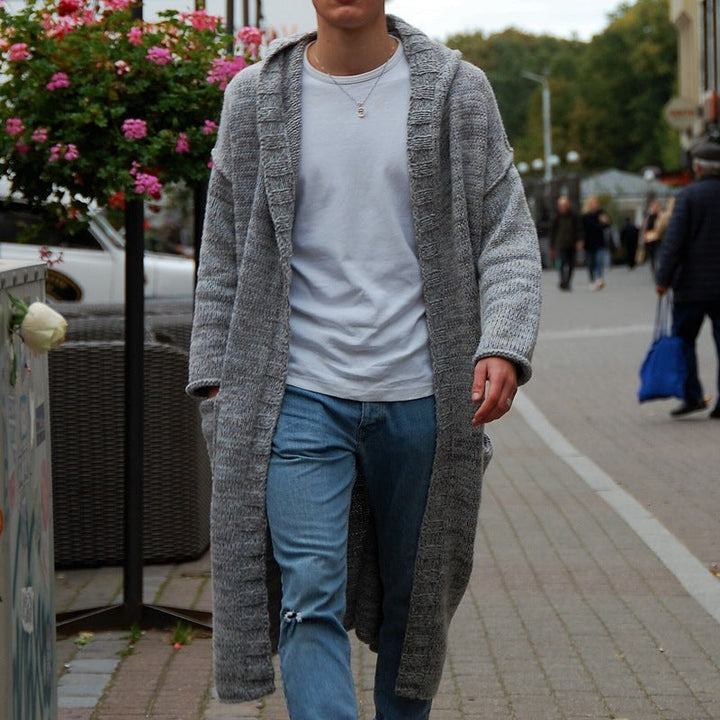 Men's Long Knit Coat with Modern Design and Casual Details Lune London