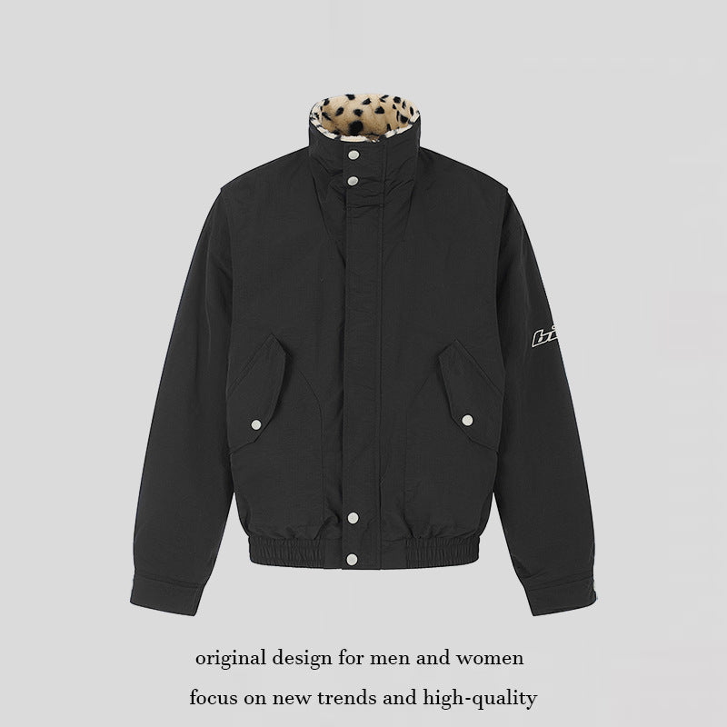 Women's Padded Blouson Jacket with Stand-Up Collar and Leopard Lining Amarae
