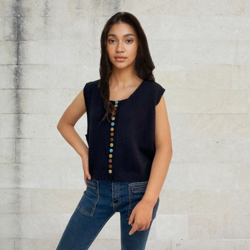 Ladies sleeveless knit vest with decorative buttons Amarae