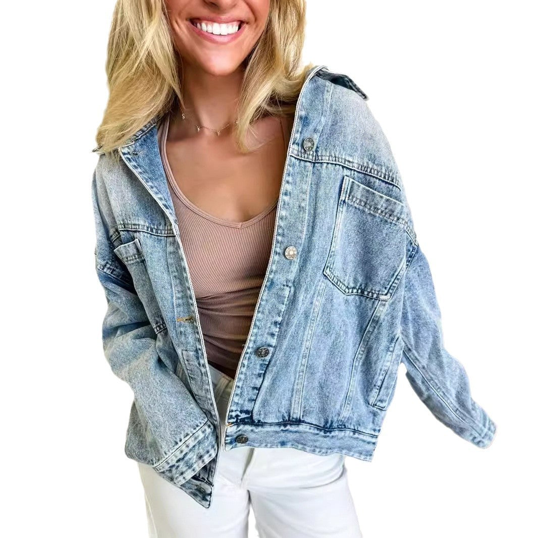 Veste en denim décontractée pour femmes coupe oversized avec poches pratiques Chic & Stil