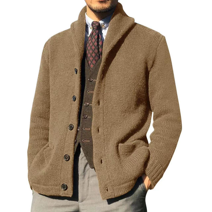 Men's knit jacket with a stylish collar and chic button details