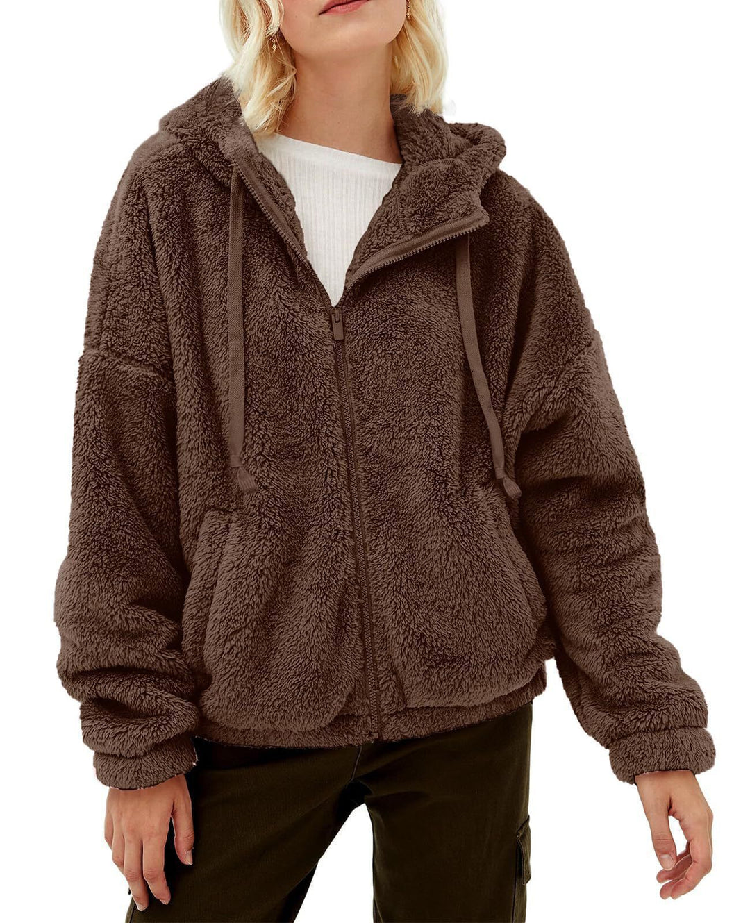Ladies Cozy Fleece Jacket with High Collar and Zipper Lune London