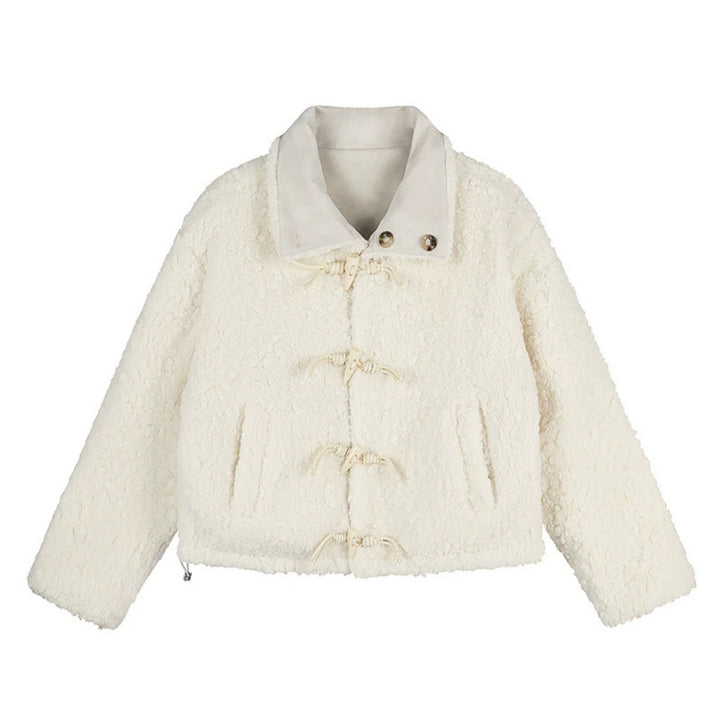 Women Short-Cut Lambskin-Look Bomber Jacket with Teddy Lining and Notched Collar Amarae