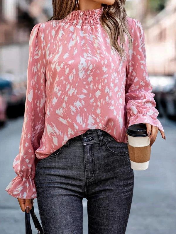 Women Fashion Blouse with Ruffled Hem and Animal Print Lune London