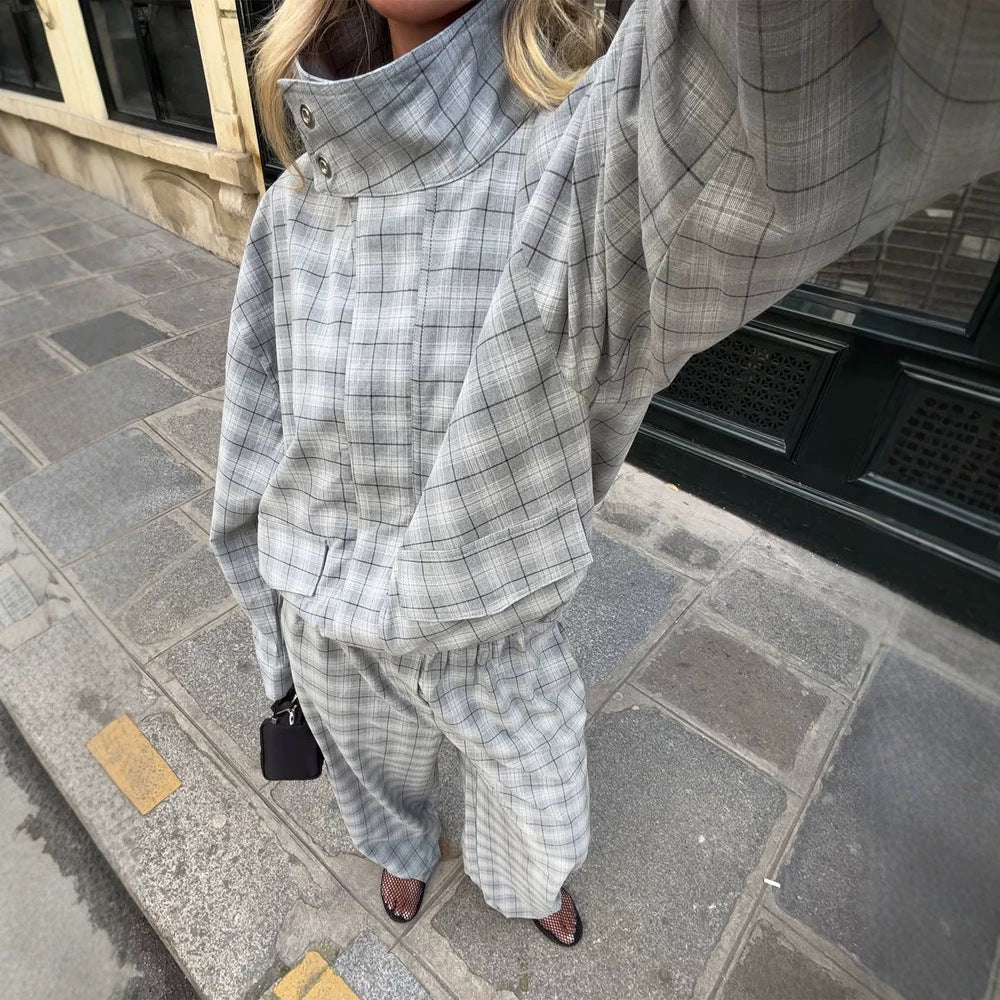 Women's Oversize Check Two-Piece from Tailormix with Stand-up Collar Amarae