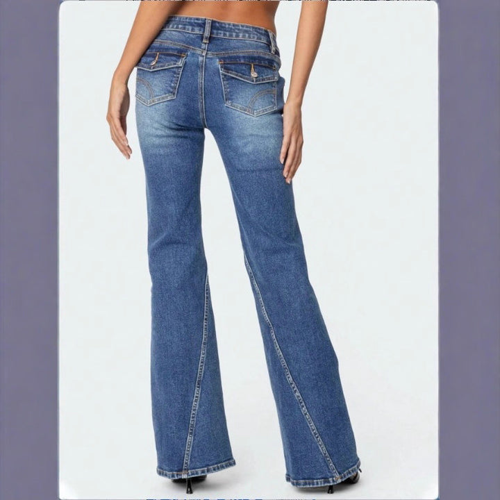 Ladies High-Waisted Vintage Flared Jeans with Slim Hip Section and Vertical Seam Amarae