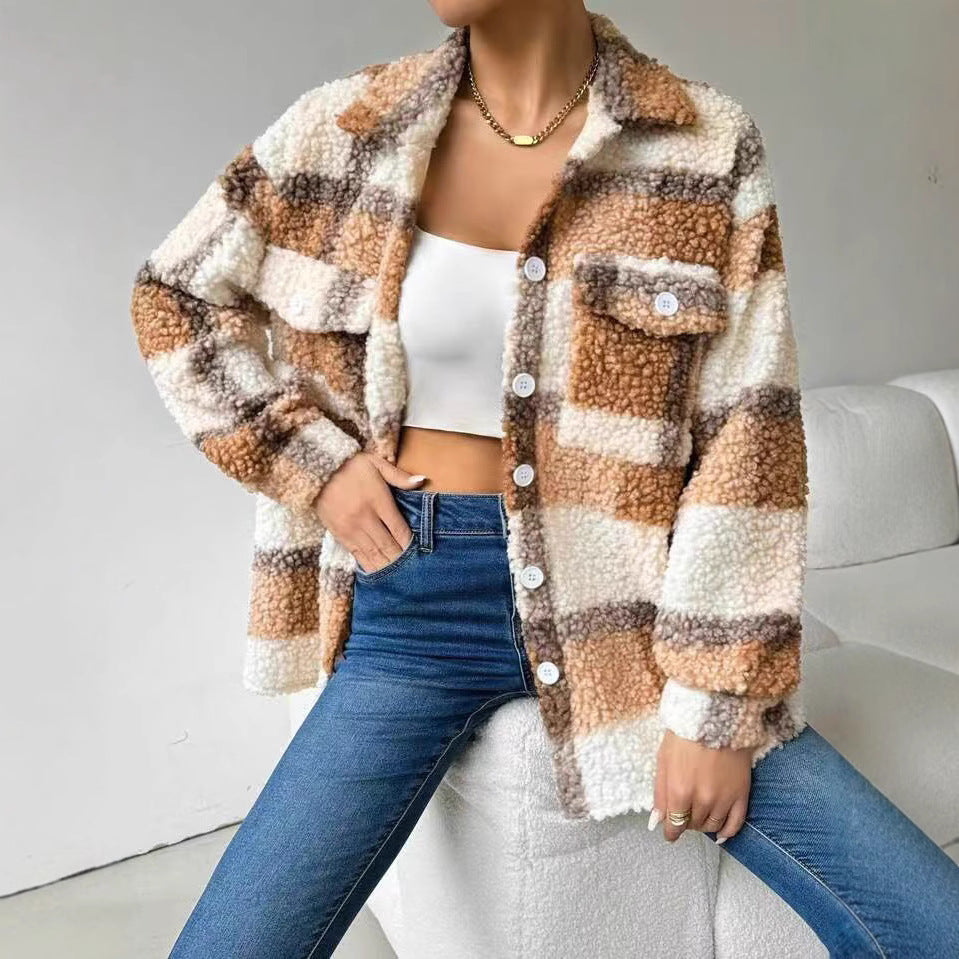 Women's plush overshirt with plaid pattern Lune London