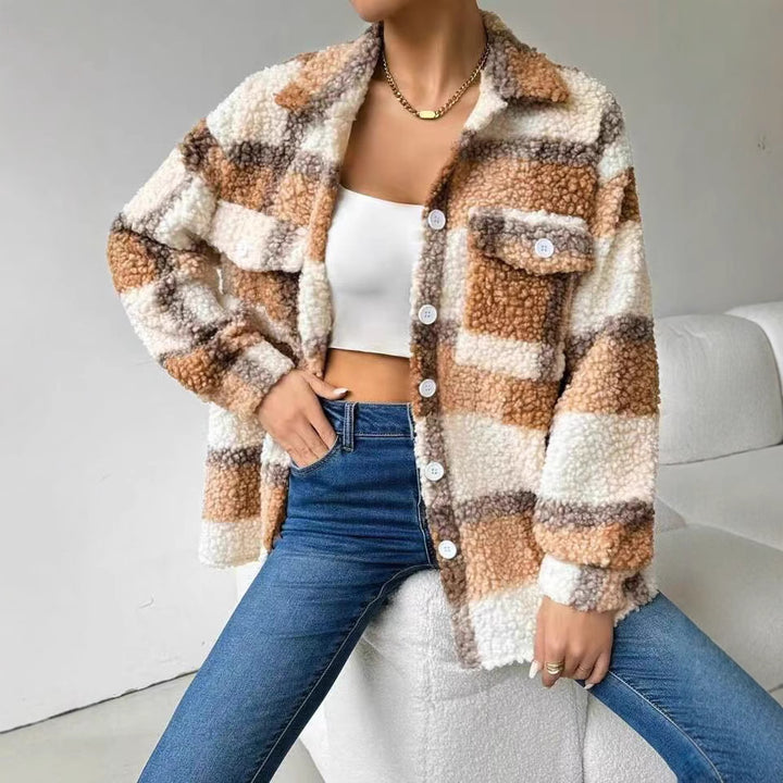 Women's plush overshirt with plaid pattern Lune London