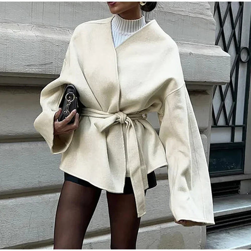 Oversized coat for women with belt Amarae
