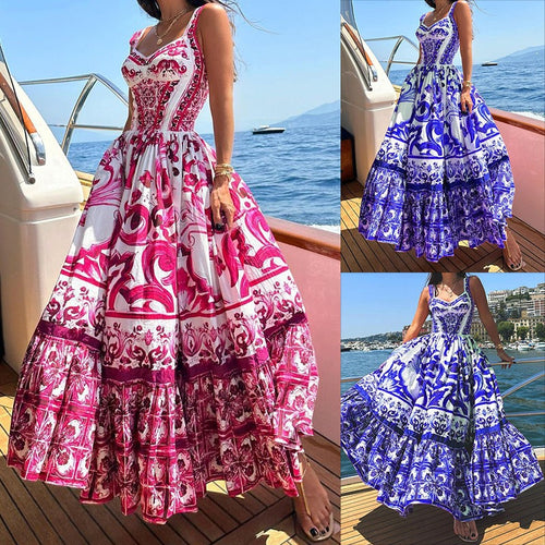 Elegant maxi dress for ladies with a playful ruffle design and lush patterns Amarae