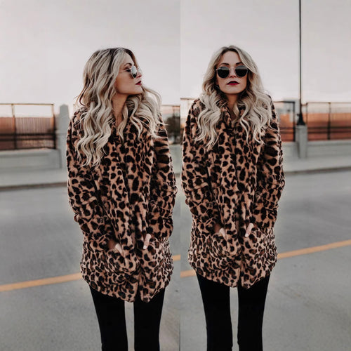Ladies luxury faux fur coat with exotic leopard pattern Amarae