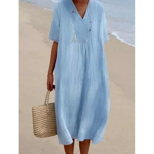 Casual midi dress for ladies with V-neck and loose fit Amarae