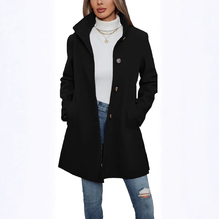 Ladies Elegant wool coat with high collar and practical pockets Lune London