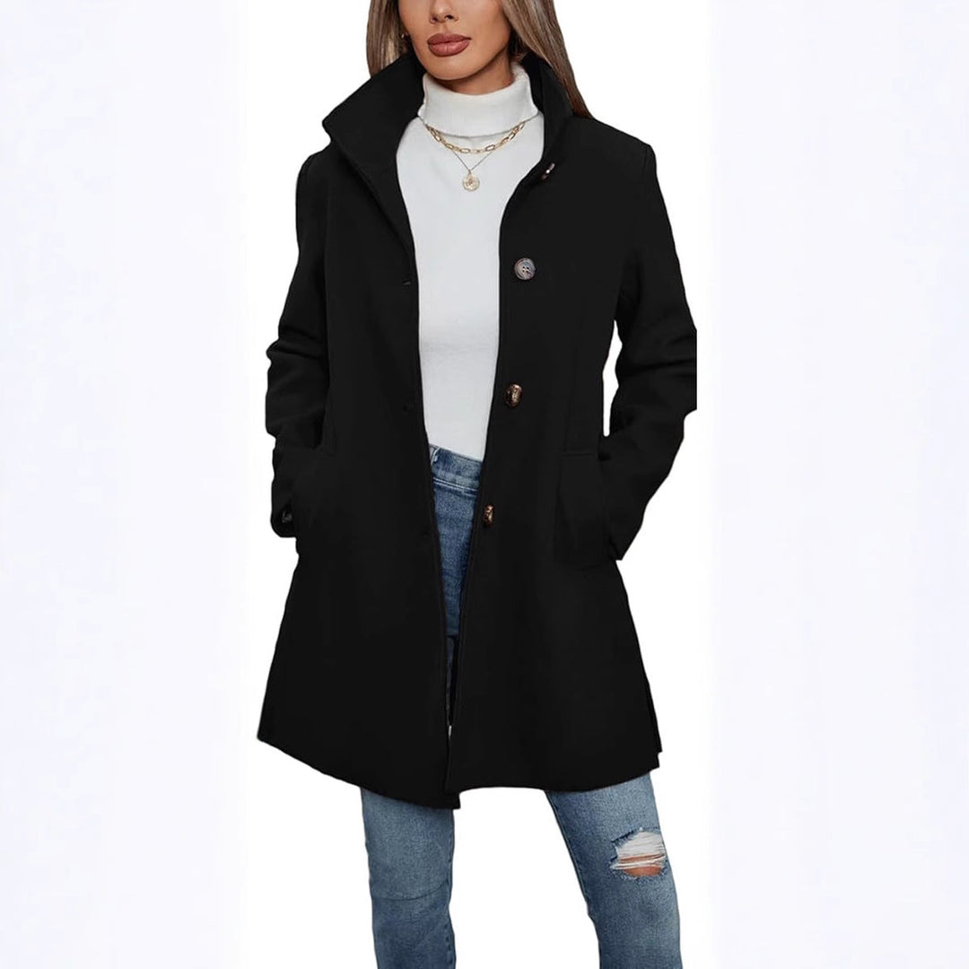 Women's Elegant Wool Coat with High Collar and Practical Pockets Lune London
