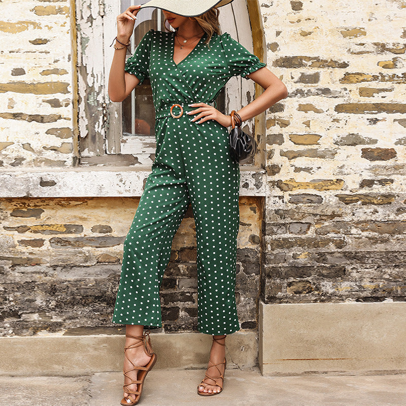 Polka dot women's wrap jumpsuit Lune London