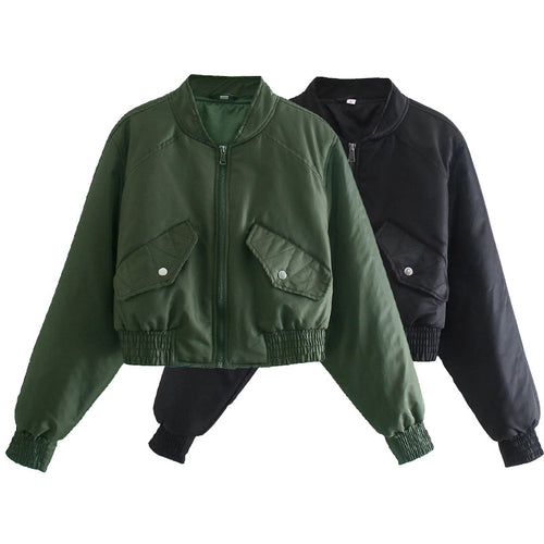 Trendy cropped bomber jacket for women with practical pockets and elastic cuffs Amarae