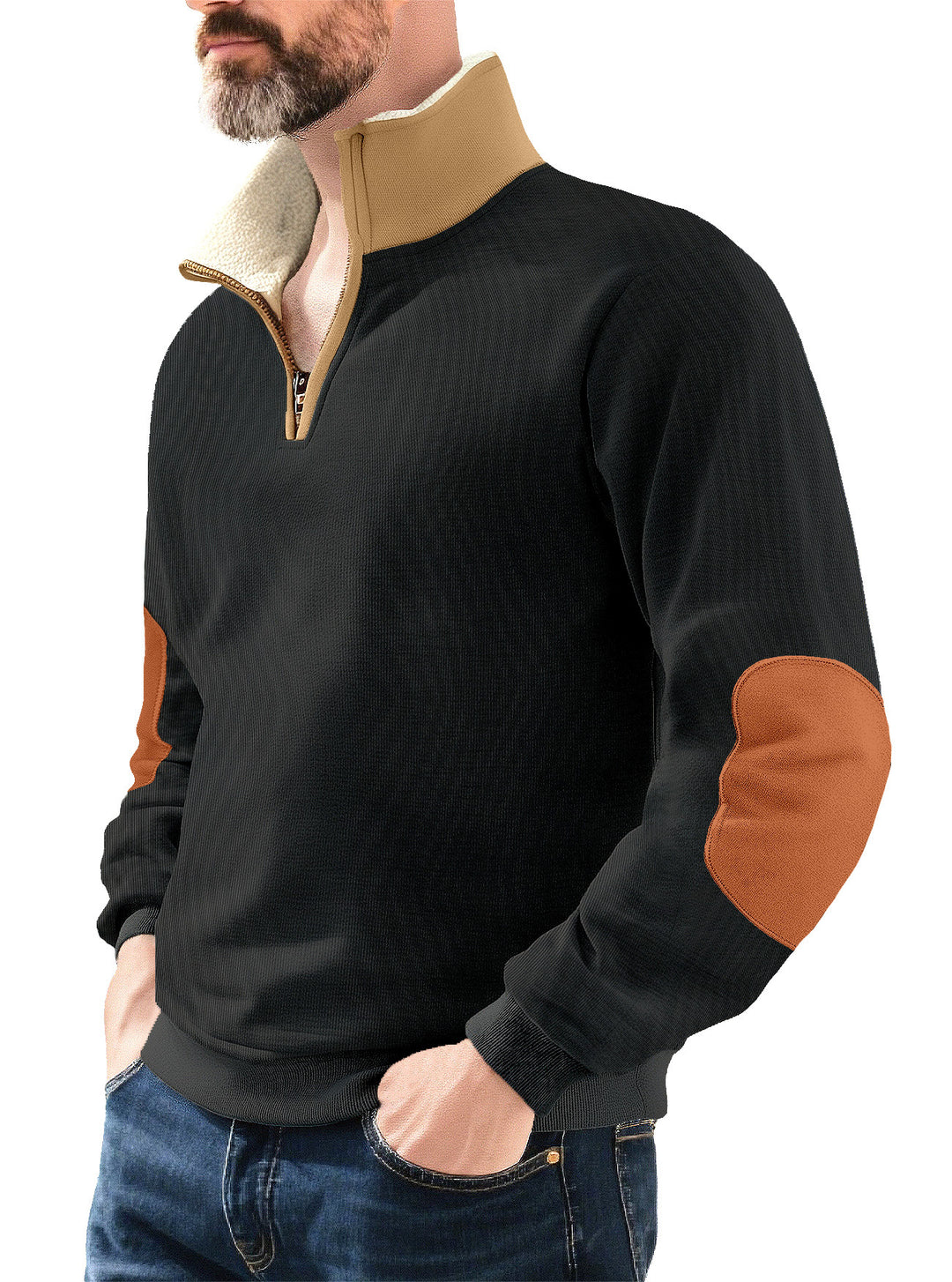 Microfleece pullover for men with half zip and contrasting elbow patches Lune London