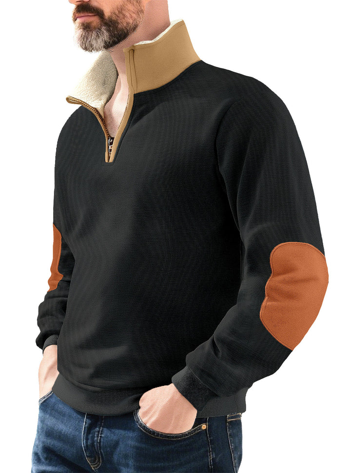 Microfleece pullover for men with half zip and contrasting elbow patches Lune London
