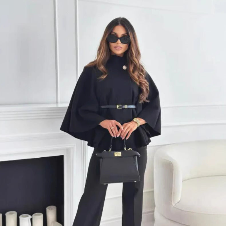 Trendy cape jacket for women with decorative belt Lune London