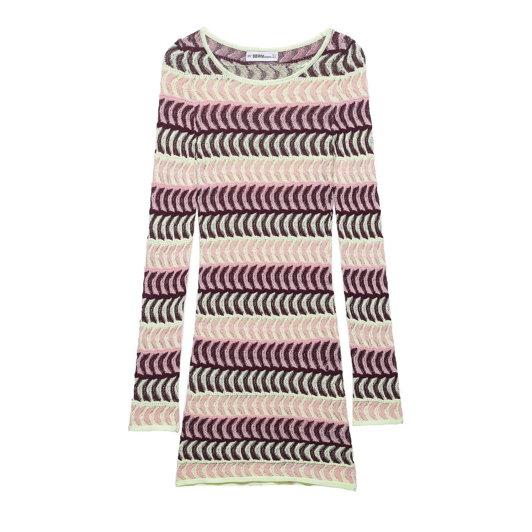 Women High Knit Long Sleeve Top with Fashionable Wave Pattern Lune London