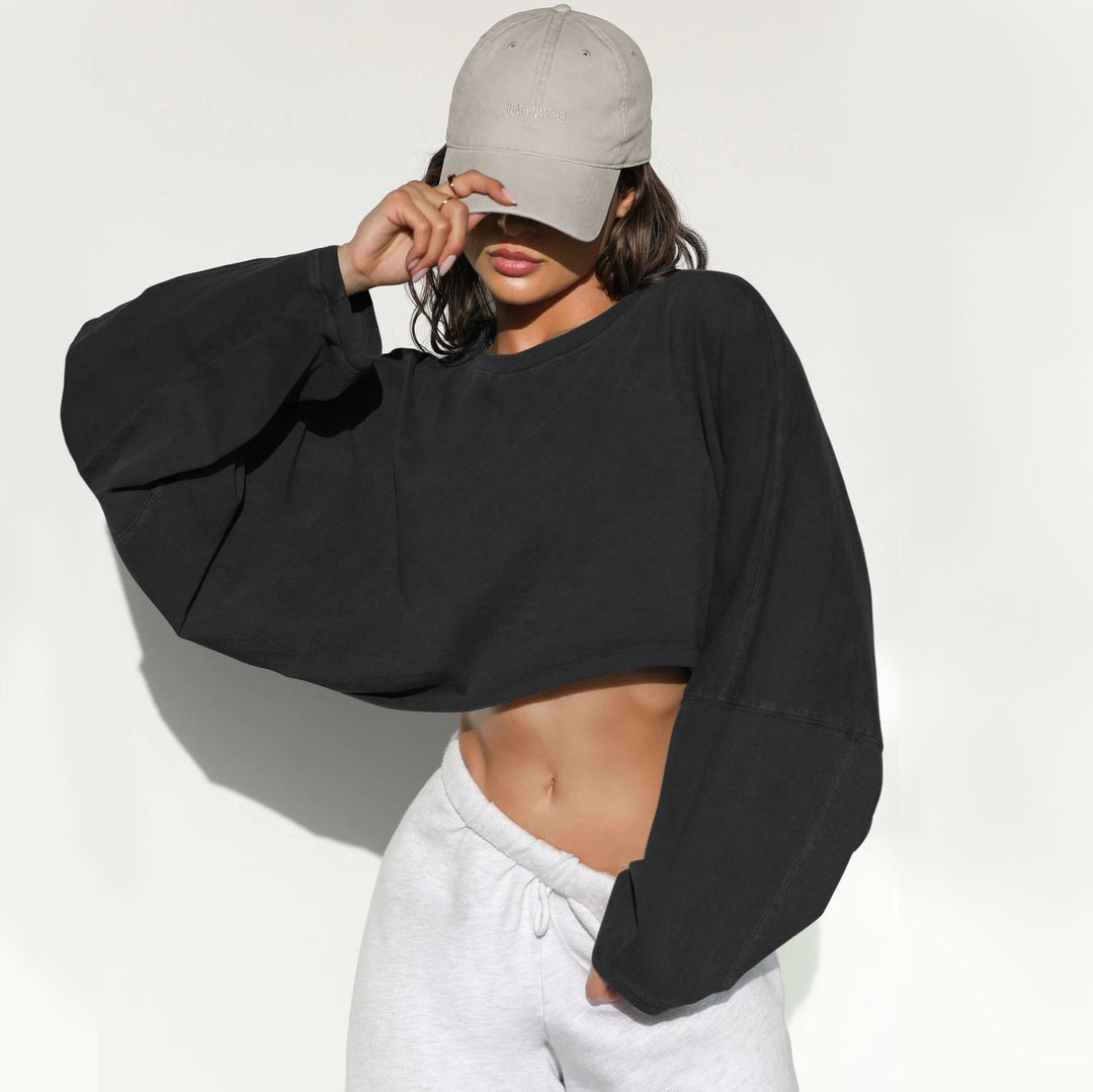 Women's Casual Cropped Sweatshirt with Loose Fit and Balloon Sleeves Lune London